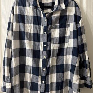 Navy and White Checkered Shirt Boyfriend Fit